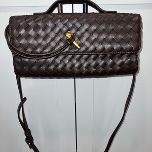 Urban Expressions Woven Leather Crossbody Bag in Dark Brown